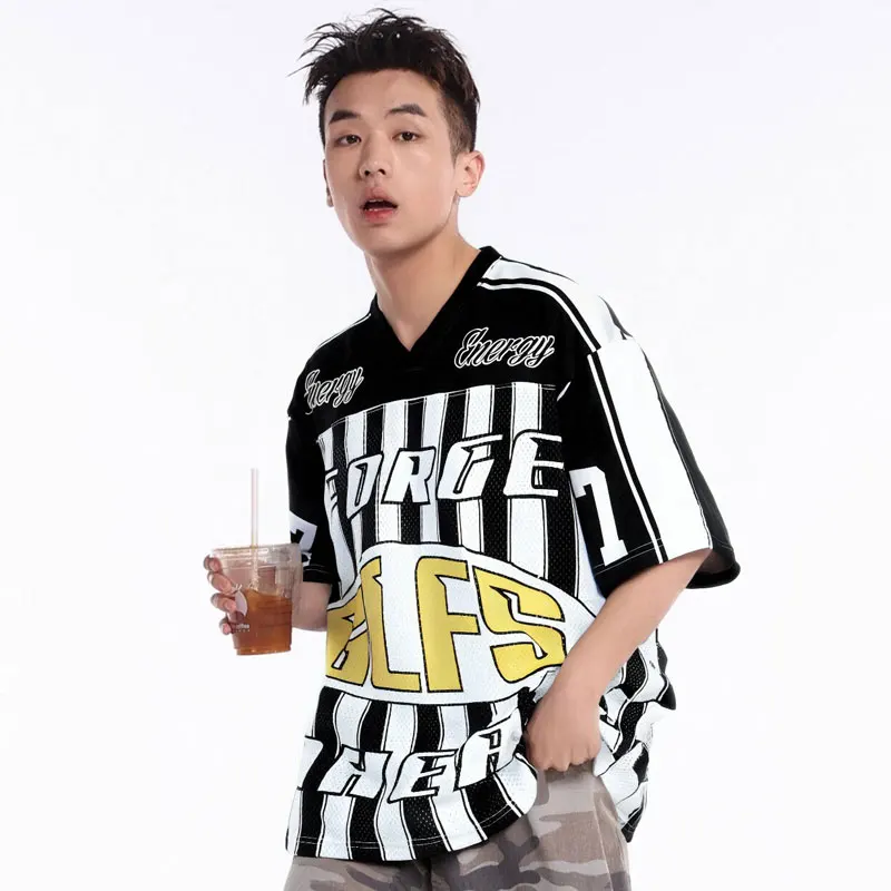 kf-S27cc2d70ef8b41c8b960baac094935ad7 Vintage Mesh Soccer Jersey T-Shirt Y2K Graphic Printed Stripes Sports Urban Oversized Tshirt Hip Hop Harajuku Men Streetwear Top